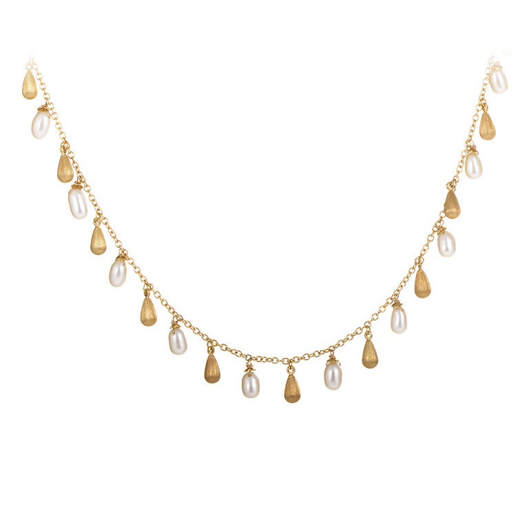 Roberto Coin Dangling PearlsYellow Gold Necklace