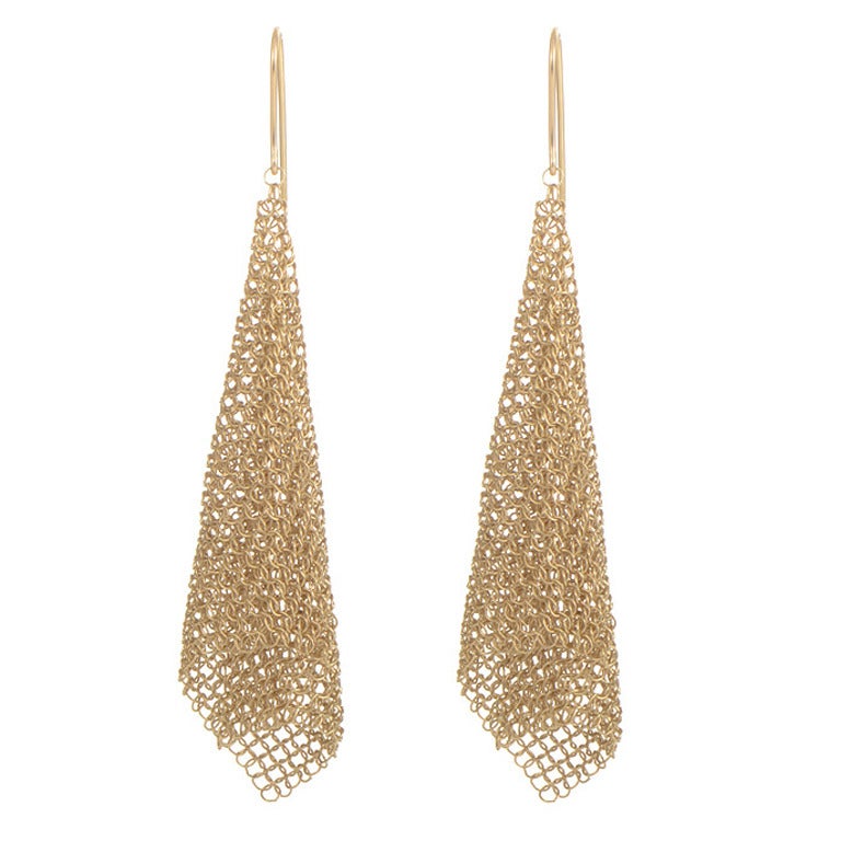 Tiffany & Co. Elsa Peretti Small Yellow Gold Mesh Scarf Earrings