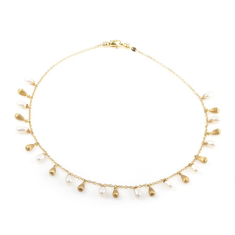 Roberto Coin Dangling PearlsYellow Gold Necklace In Excellent Condition In Southampton, PA