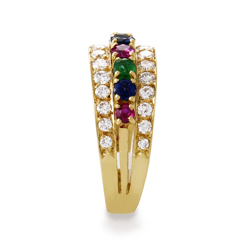 Van Cleef & Arpels Precious Gemstone Gold Band Ring In Excellent Condition In Southampton, PA