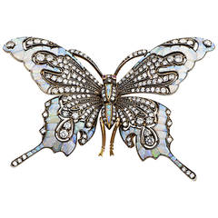 Vintage Opal Ruby Diamond Silver Gold Blue Monarch Butterfly Brooch