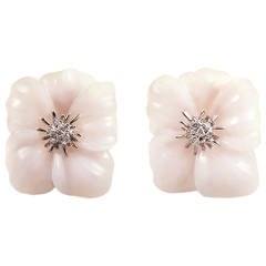 Suarez Pink Quartz Diamond Gold Flower Earrings