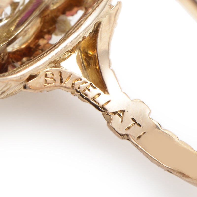 Women's Buccellati Ruby Diamond Yellow Gold Cluster Ring