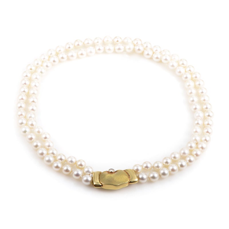 Modern Manfredi Double Strand Pearl Gold Necklace