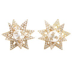 Chanel Pearl Diamond Gold Super Star Earrings