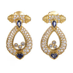 Chopard Happy Diamonds Sapphire Gold Drop Earrings