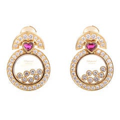 Chopard Happy Diamonds Ruby Yellow Gold Earrings