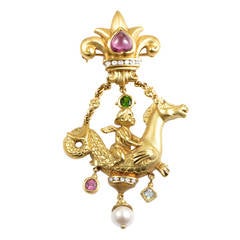 SeidenGang Whimsical Gemstone Gold Brooch