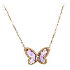 Vintage Van Cleef & Arpels Amethyst Diamond Gold Butterfly Necklace