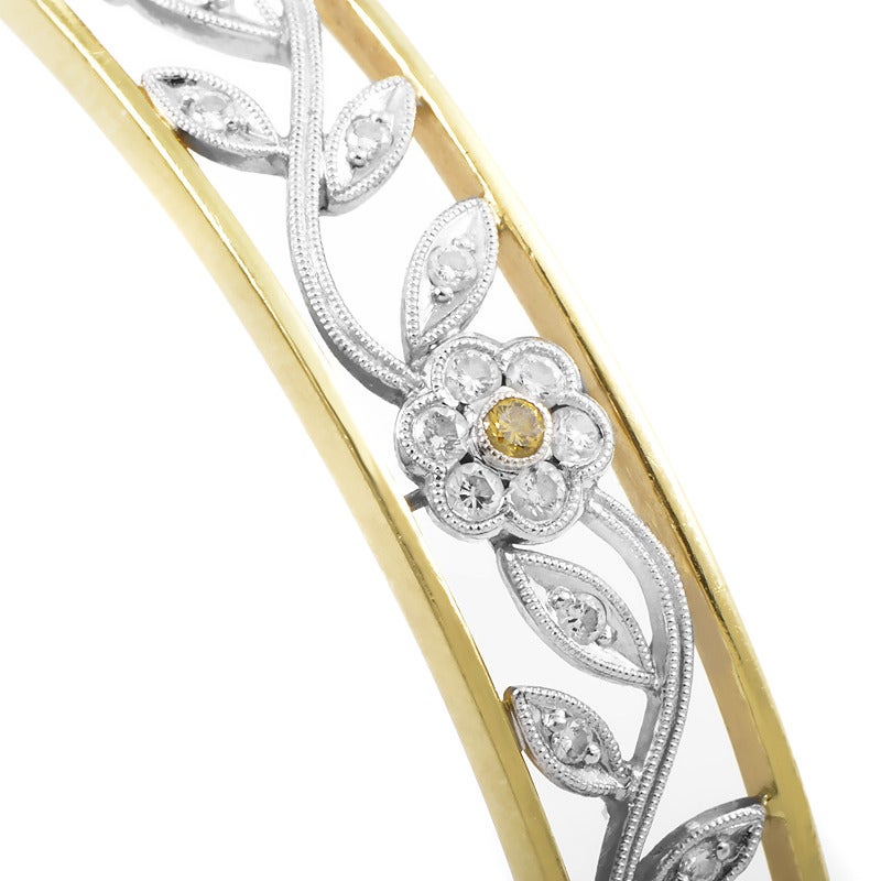 SeidenGang Floral Diamond Two Color Gold Bangle Bracelet In Excellent Condition In Southampton, PA