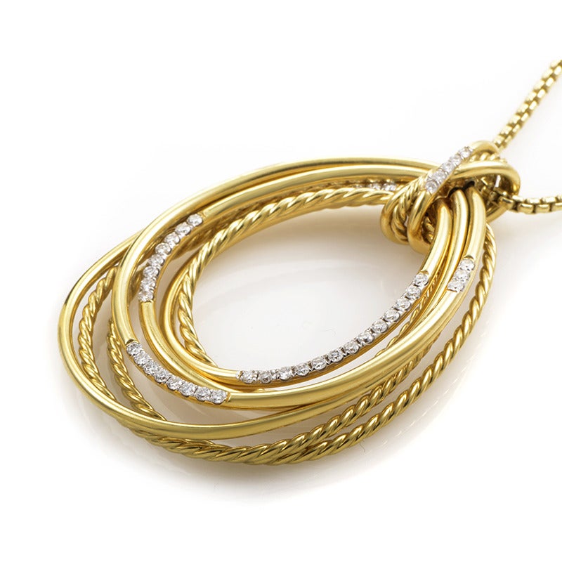 David Yurman Diamond Gold Teardrop Pendant Necklace at 1stDibs