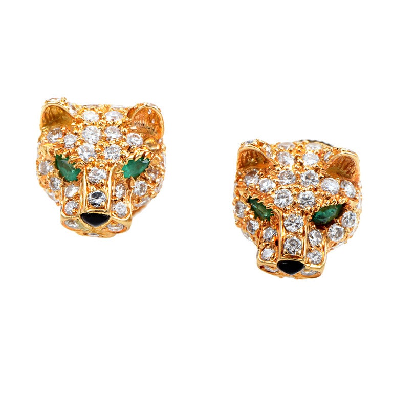 Cartier Panthere Gemstone Diamond Yellow Gold Earrings