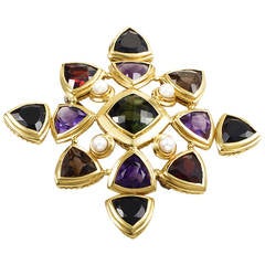 David Yurman Multi Gemstone Gold Star Brooch