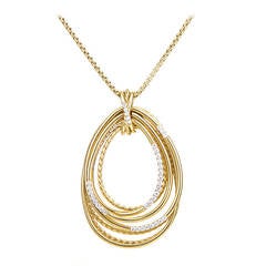 David Yurman Diamond Gold Teardrop Pendant Necklace