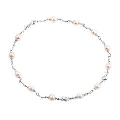 Retro Judith Ripka Pink Pearl Diamond Gold Collar Necklace