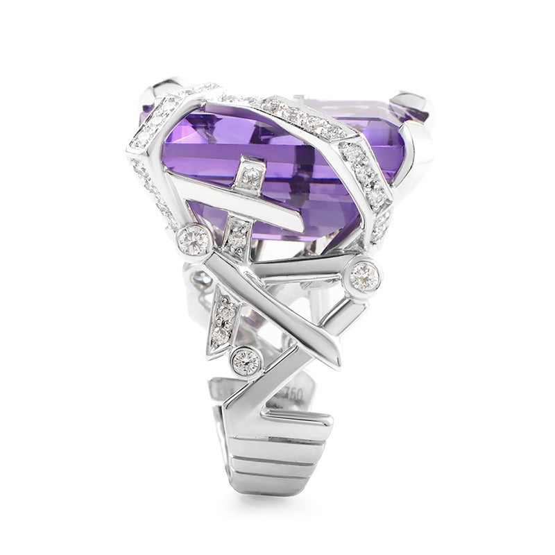 Chanel Amethyst Diamond Gold Cocktail Ring In Excellent Condition In Southampton, PA