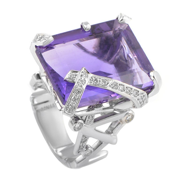 Chanel Amethyst Diamond Gold Cocktail Ring