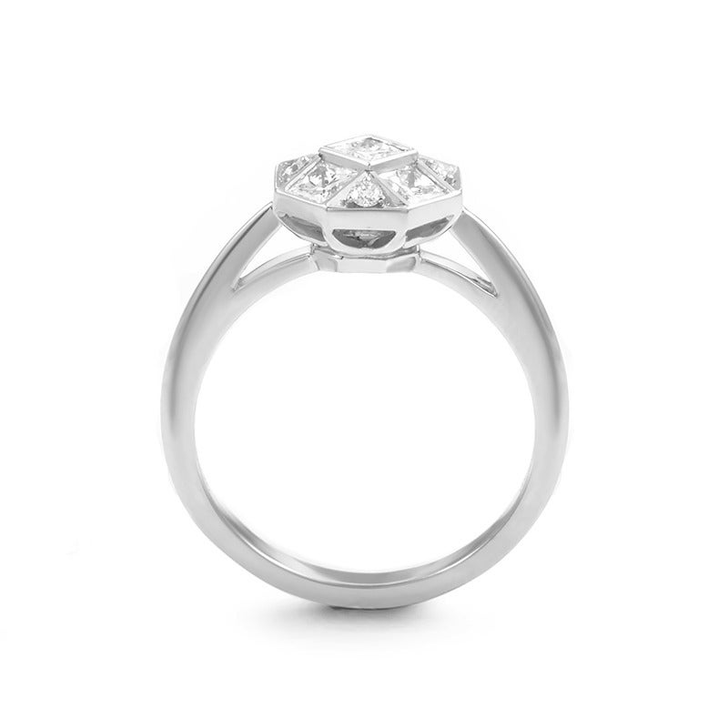 Tiffany & Co. has a longstanding tradition of making elegant jewelry pieces and this ring stays faithful to that tradition; it’s spotlessly made of stupendous platinum and features 0.70ct of exemplary diamond stones set in a form of a