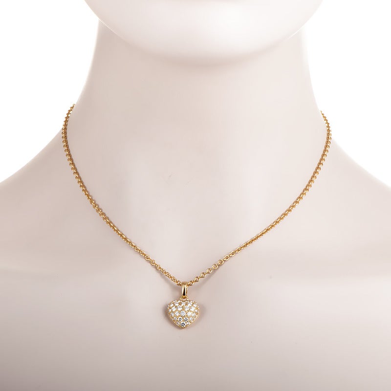 Sweet and sophisticated are the perfect ways to describe this pendant necklace from Cartier. The necklace is made of 18K yellow gold and boasts an adorable heart-shaped pendant set with a glittering ~1.30ct diamond pave.

Approximate Dimensions: