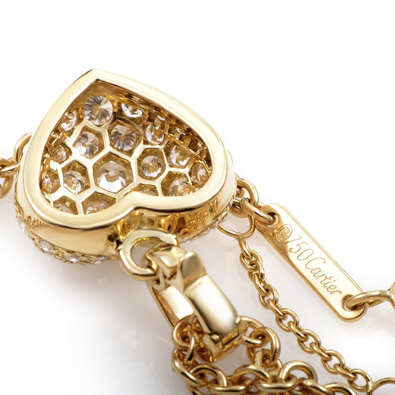 Women's Cartier Diamond Pave Gold Heart Pendant Necklace