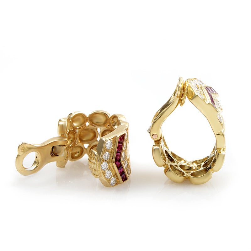 Dior Ruby Diamond Gold Huggie Clip-On Earrings In Excellent Condition In Southampton, PA