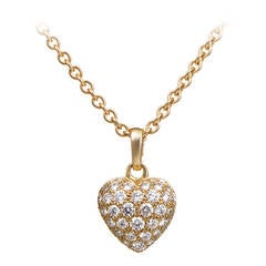 Vintage Cartier Diamond Pave Gold Heart Pendant Necklace