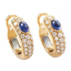 Cartier Sapphire Diamond Gold Huggie Clip-On Hoop Earrings