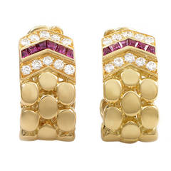 Dior Ruby Diamond Gold Huggie Clip-On Earrings
