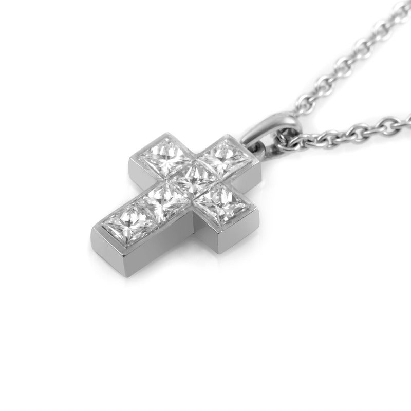 Cartier Diamond Platinum Crucifix Pendant Necklace In Excellent Condition In Southampton, PA