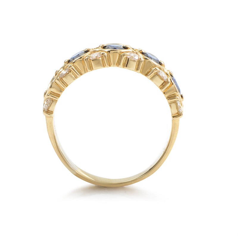 Elegant and stylish band by Mikimoto made of exemplary 18K yellow gold, featuring 0.50ct of diamonds and 1.00 carat of splendidly cut sapphire stones.
Ring Size: 6.0 (51 1/2)