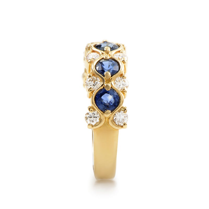 Mikimoto Sapphire Diamond Gold Band Ring In Excellent Condition In Southampton, PA