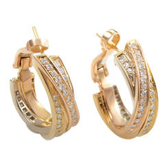 Retro Cartier Trinity Diamond Three Color Gold Hoop Earrings