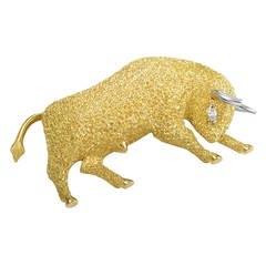 Henry Dunay Diamond Gold Platinum Bull Brooch