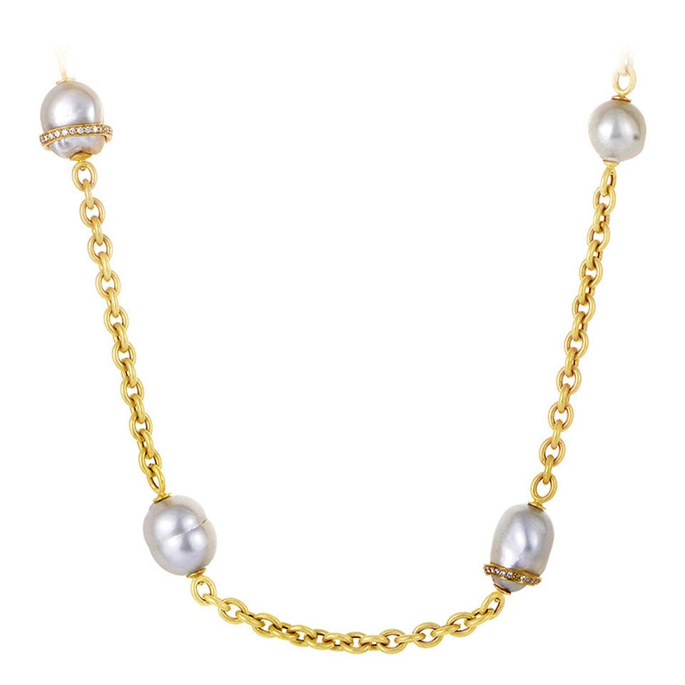 Pearl Diamond Gold Strand Necklace