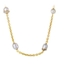 Pearl Diamond Gold Strand Necklace at 1stDibs