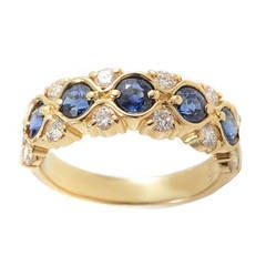 Retro Mikimoto Sapphire Diamond Gold Band Ring