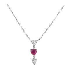 Retro Mikimoto Ruby Diamond Gold Pendant Necklace