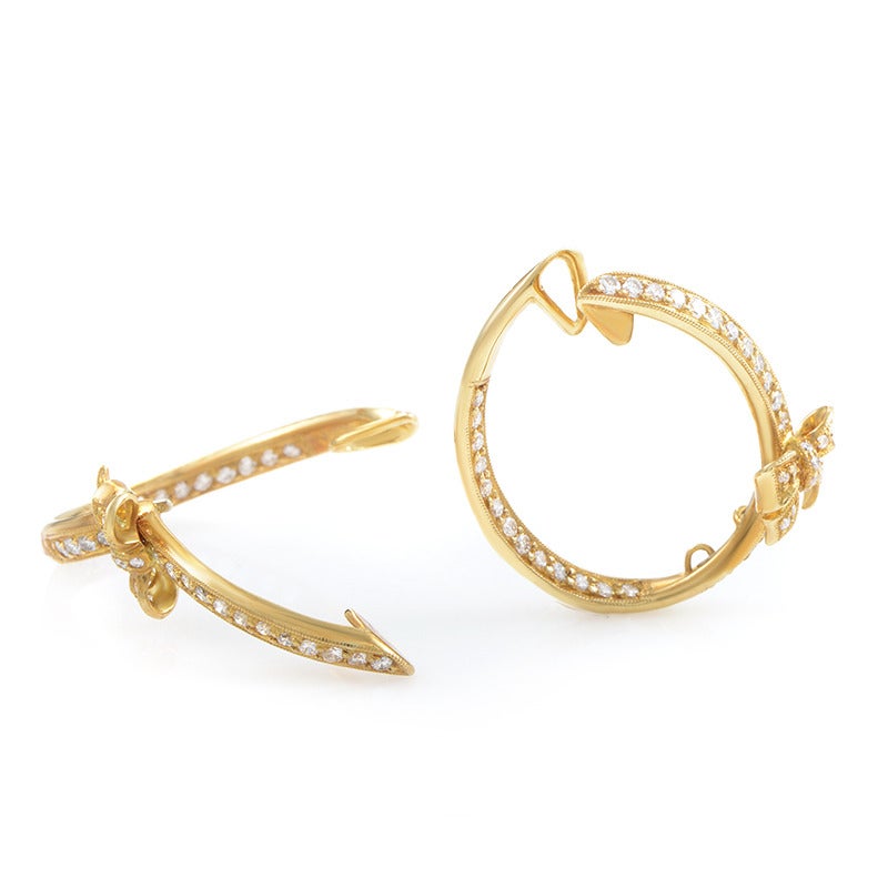 Ponte Vecchio Diamond Gold Bow Hoop Clip-On Earrings at 1stDibs