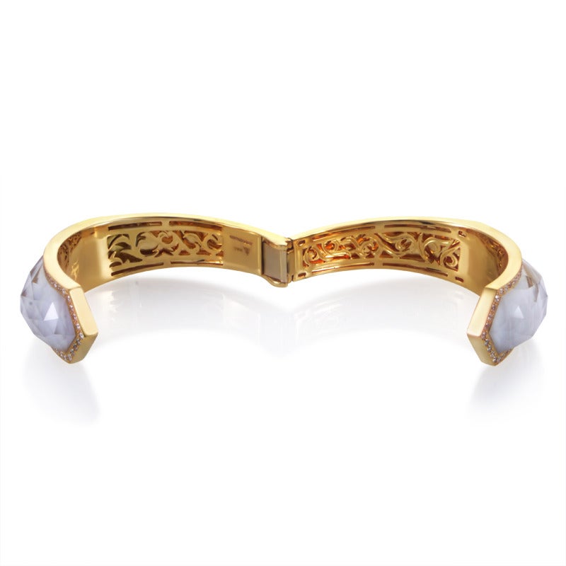 Stephen Webster Crystal Haze Mother of Pearl Diamond Gold Cuff Bangle In New Condition In Southampton, PA