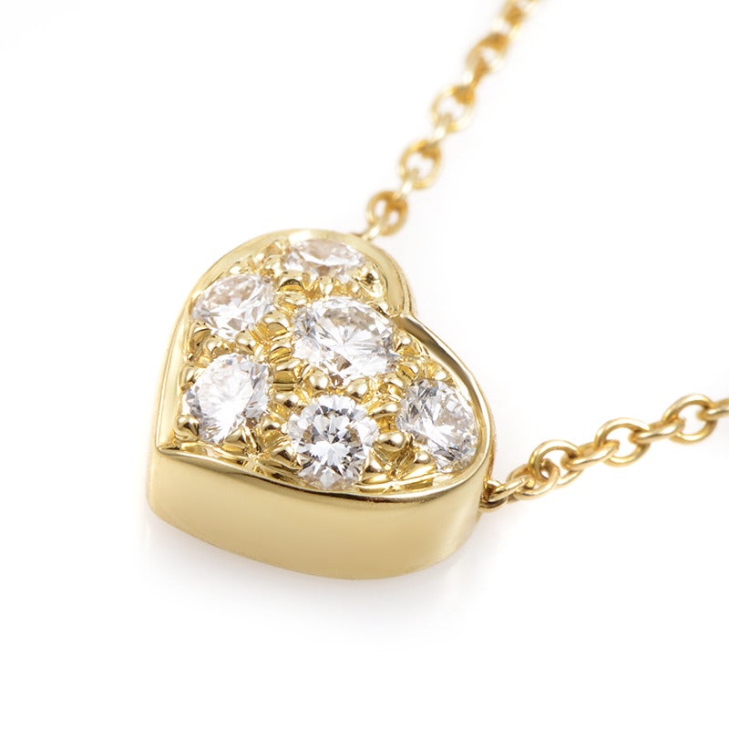 Tiffany & Co. Diamond Gold Heart Pendant Necklace In Excellent Condition In Southampton, PA