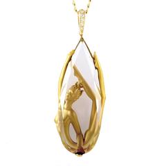 Carrera y Carrera Smoky Quartz Diamond Gold Nude Pendant Necklace