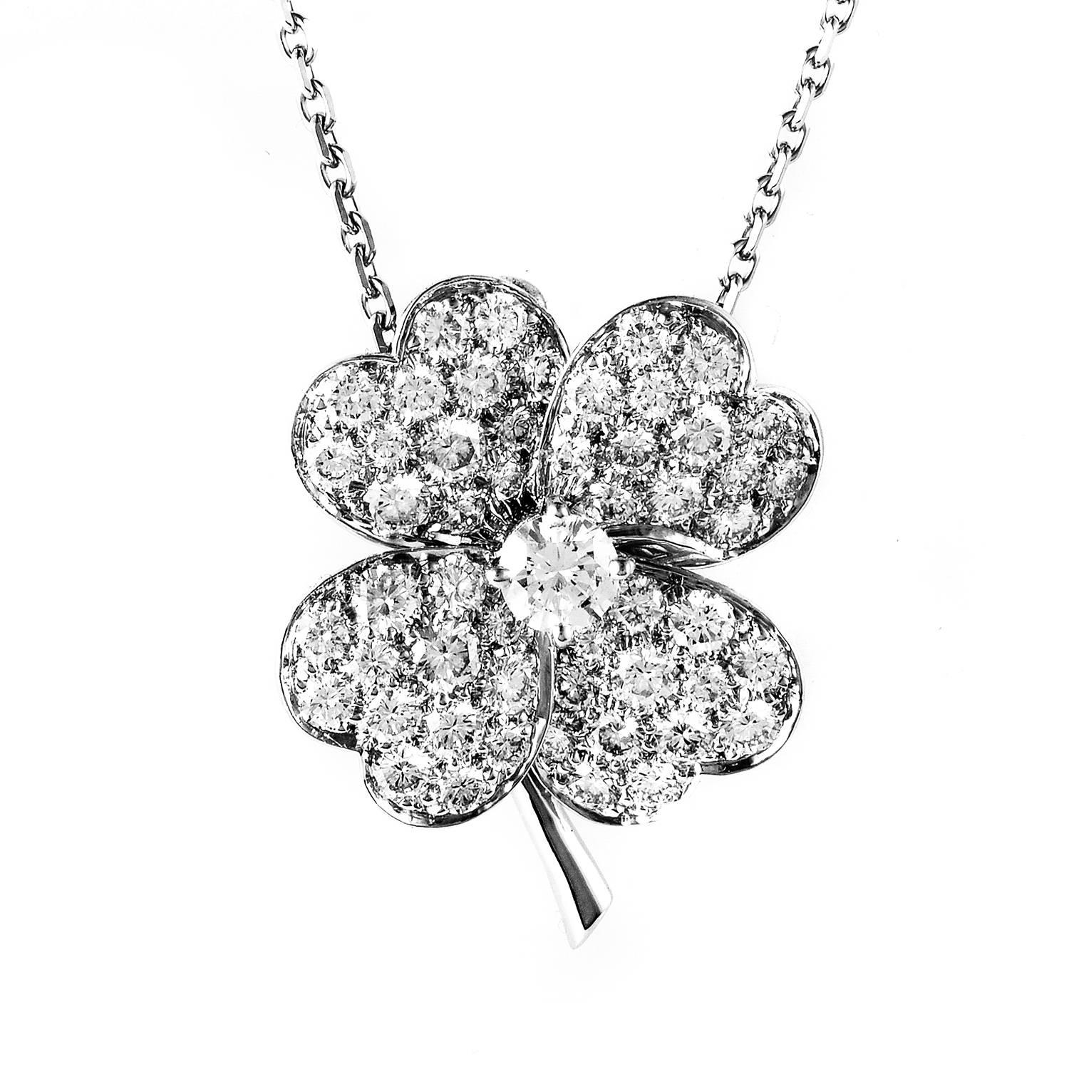 Van Cleef & Arpels Cosmos Diamond Pave Gold Brooch Pendant Necklace