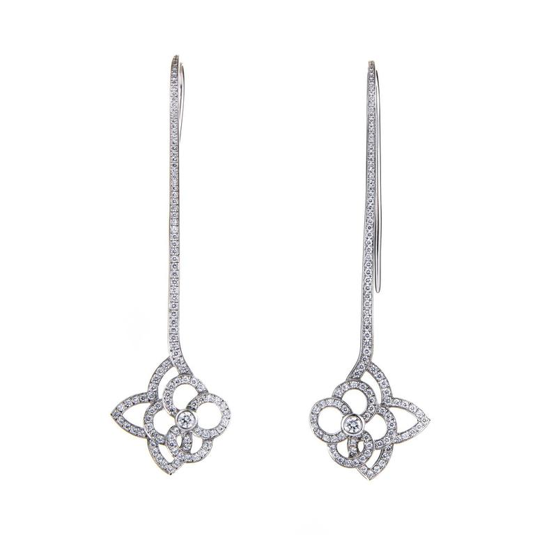 Louis Vuitton Flower Dangle Earrings 18K White Gold with Diamonds 