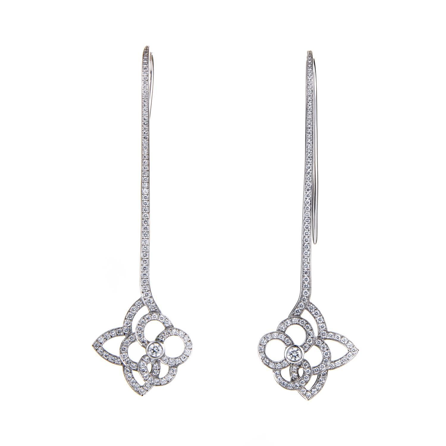 Louis Vuitton Diamond Gold Flower Dangle Earrings