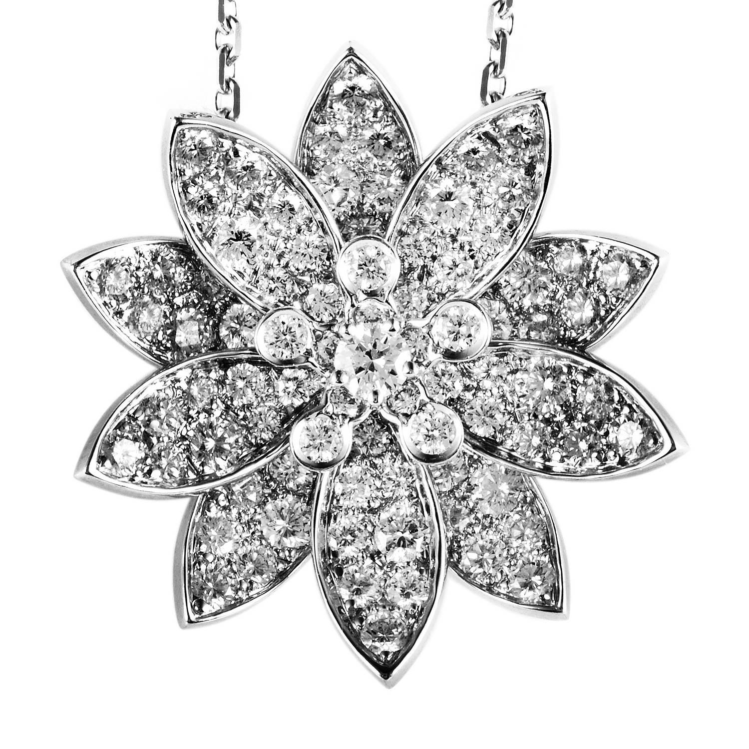 Van Cleef & Arpels Large Lotus White Gold Diamond Pendant Necklace