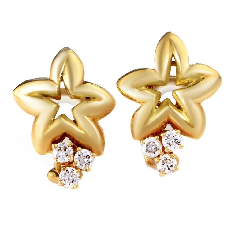 Chaumet Yellow Gold Diamond Star ClipOn Earrings at 1stDibs