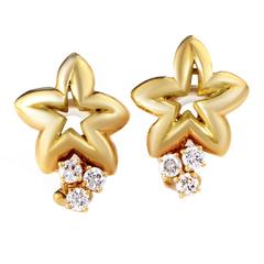 Chaumet Yellow Gold Diamond Star Clip-On Earrings