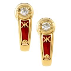 Korloff Enamel Diamond Yellow Gold Huggie Earrings