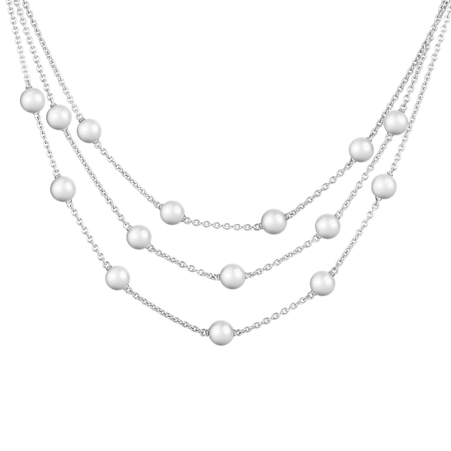 Mikimoto Three Strand Pearl Gold Necklace
