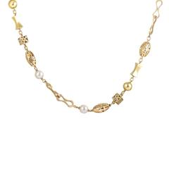 Vintage Long Pearl Gold Necklace